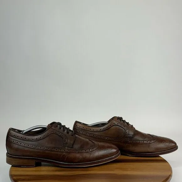 Mens Johnston &amp; Murphy Brown Leather Wingtip Eyelet Dressy Oxfords Size 12 M GUC