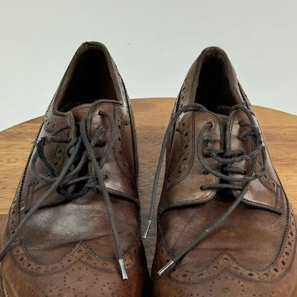 Mens Johnston &amp; Murphy Brown Leather Wingtip Eyelet Dressy Oxfords Size 12 M GUC