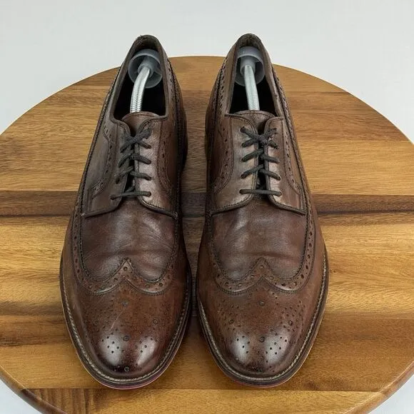 Mens Johnston &amp; Murphy Brown Leather Wingtip Eyelet Dressy Oxfords Size 12 M GUC