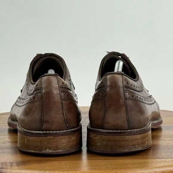 Mens Johnston &amp; Murphy Brown Leather Wingtip Eyelet Dressy Oxfords Size 12 M GUC
