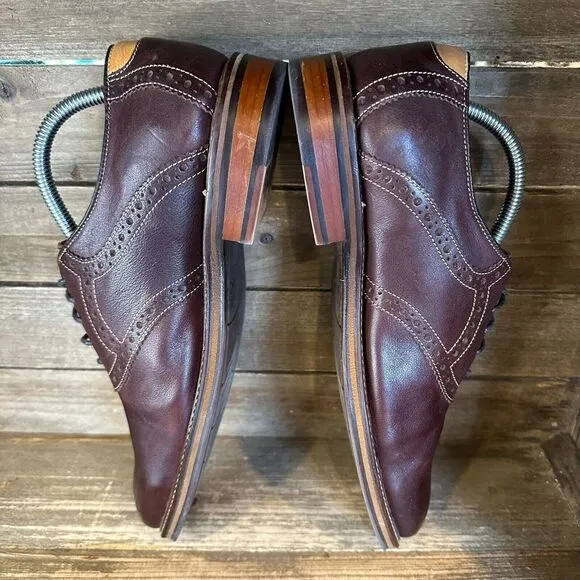 Mens Johnston &amp; Murphy J&amp;M Flex Brown Leather Plain Toe Dress Oxfords Size 8.5 D