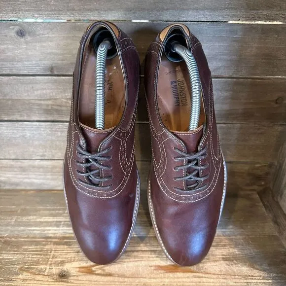 Mens Johnston &amp; Murphy J&amp;M Flex Brown Leather Plain Toe Dress Oxfords Size 8.5 D