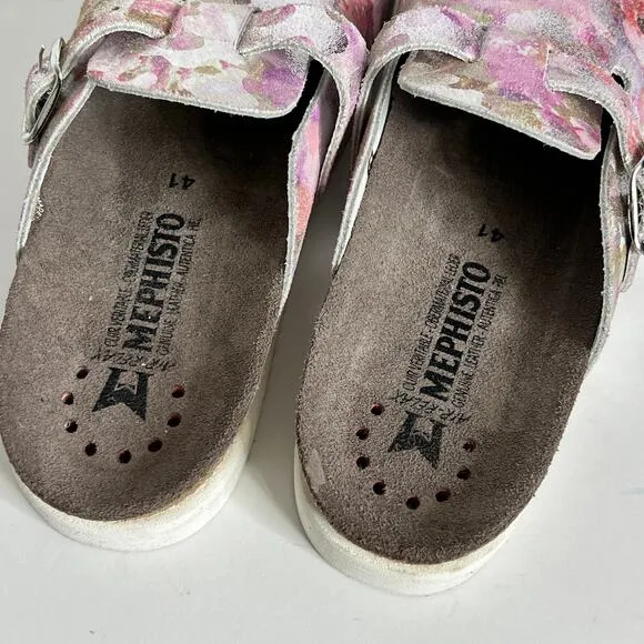 Mephisto Halina Pink Silver Metallic Leather Clogs Shoe Size 10