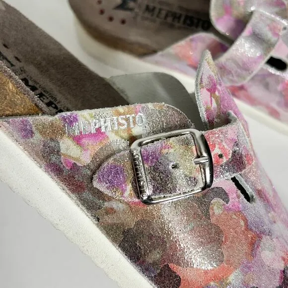 Mephisto Halina Pink Silver Metallic Leather Clogs Shoe Size 10