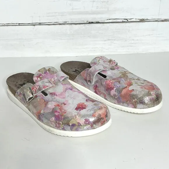 Mephisto Halina Pink Silver Metallic Leather Clogs Shoe Size 10
