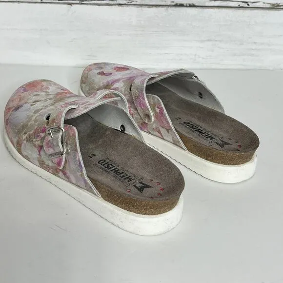 Mephisto Halina Pink Silver Metallic Leather Clogs Shoe Size 10