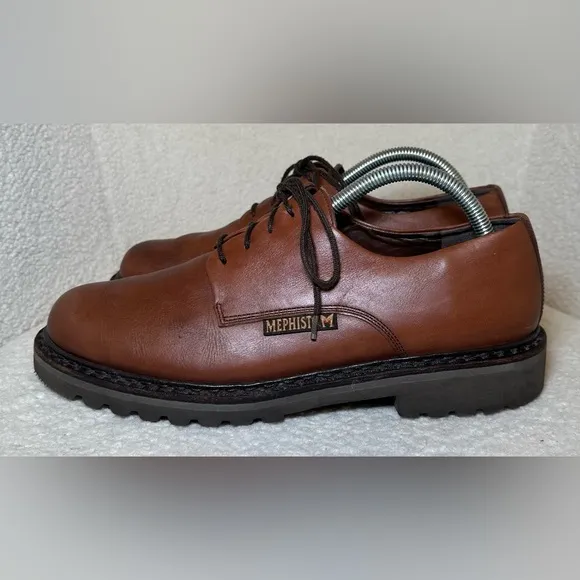 Mephisto men’s brown cognac leather oxfords shoes work office casual lace up 9
