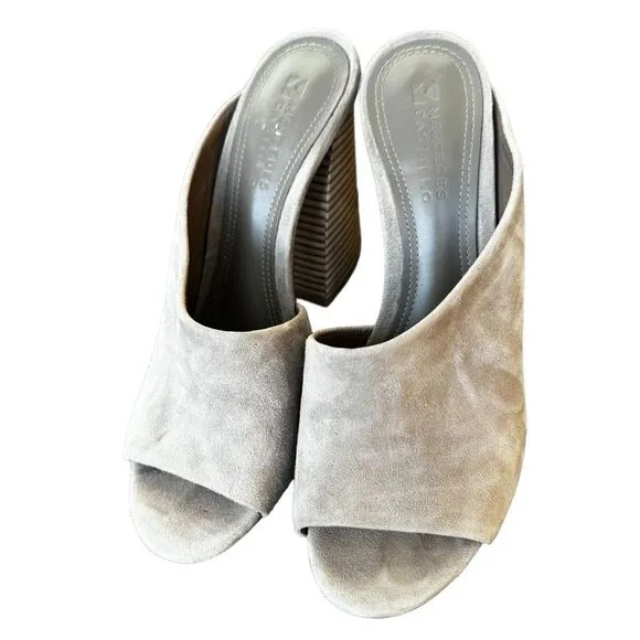 Mercedes Castillo Izar Block Heel Tan Cream Suede Mule Sandal Women's Size 6.5