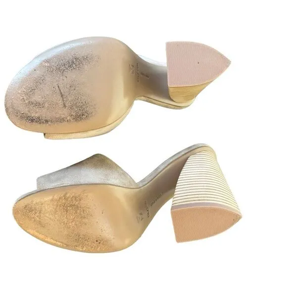 Mercedes Castillo Izar Block Heel Tan Cream Suede Mule Sandal Women's Size 6.5