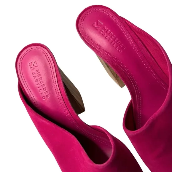 Mercedes Castillo | Izar High Asymmetrical Sandal in Fuschia Pink Suede 39