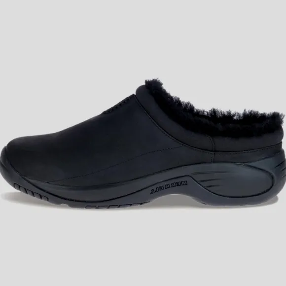 Merrell Encore Chill 2 Black Suede Mocs Slip-On Clogs Shearling Fur Lining 11 W