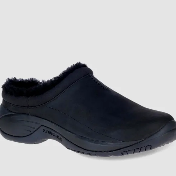 Merrell Encore Chill 2 Black Suede Mocs Slip-On Clogs Shearling Fur Lining 11 W