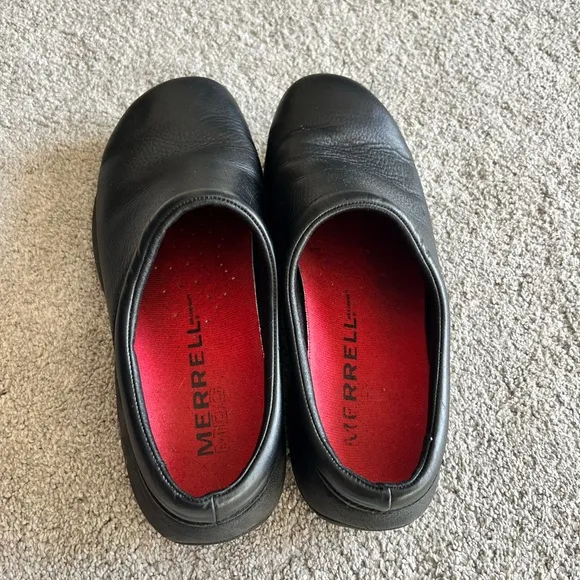 MERRELL Encore Gust Slip On Clogs Mens 10 Black Leather Casual Comfort Shoes