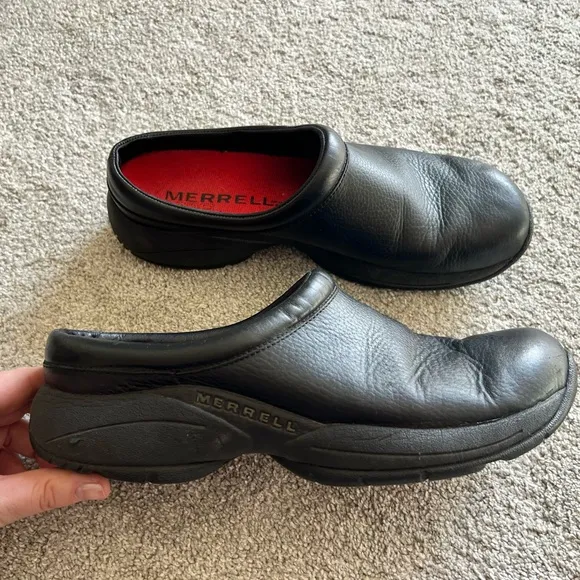 MERRELL Encore Gust Slip On Clogs Mens 10 Black Leather Casual Comfort Shoes