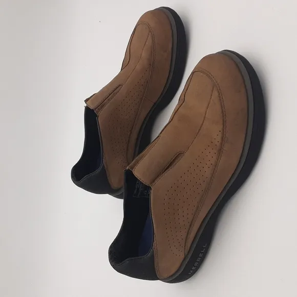 Merrell Men Brown Slip-On Shoes Topo Perf Moc Stone Performance Work Wear Hiking