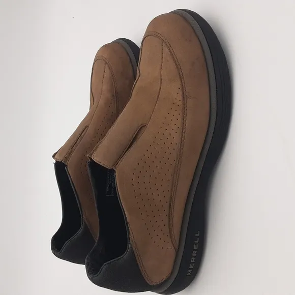 Merrell Men Brown Slip-On Shoes Topo Perf Moc Stone Performance Work Wear Hiking