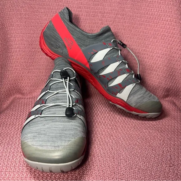 Merrell Mens Bare Access Hyperlock Flex Knit Running Shoes Size 11.5 Gray Red