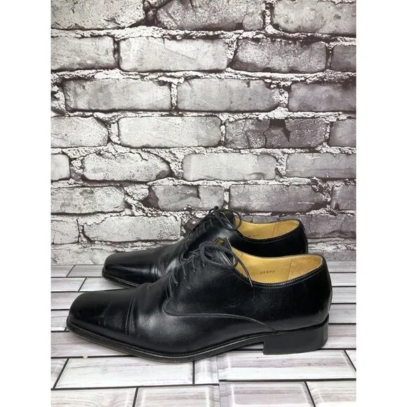 Mezlan Lancer Black Leather Square Cap Toe Lace Oxfords Shoes Men sz 10M US/43EU