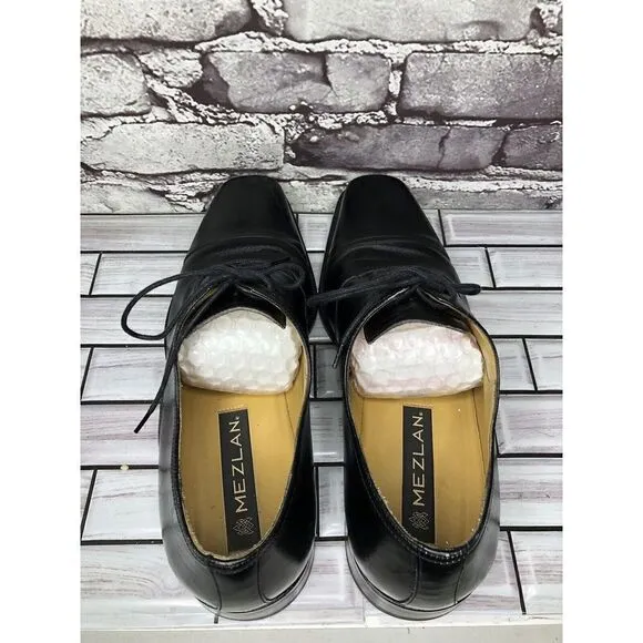 Mezlan Lancer Black Leather Square Cap Toe Lace Oxfords Shoes Men sz 10M US/43EU