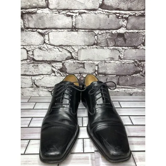 Mezlan Lancer Black Leather Square Cap Toe Lace Oxfords Shoes Men sz 10M US/43EU