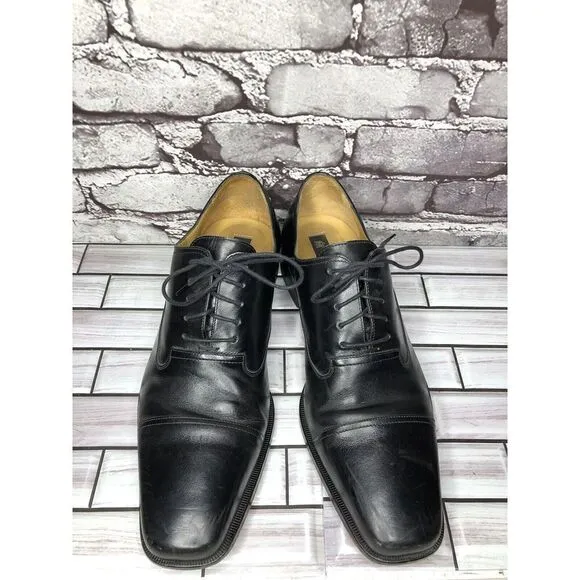 Mezlan Lancer Black Leather Square Cap Toe Lace Oxfords Shoes Men sz 10M US/43EU