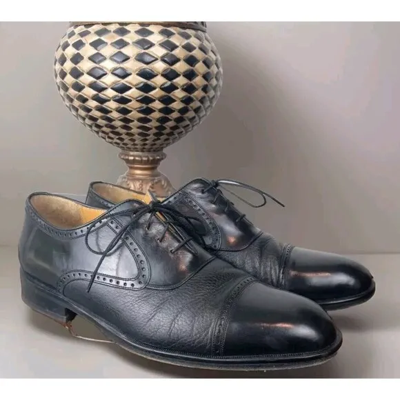 MEZLAN Mens Dress Shoes Nicola Black Leather Lace Cap Toe Oxfords Sz Size 9M