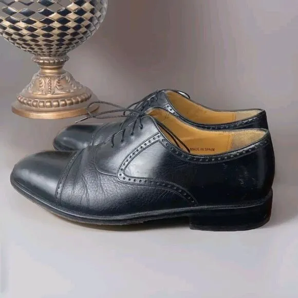 MEZLAN Mens Dress Shoes Nicola Black Leather Lace Cap Toe Oxfords Sz Size 9M