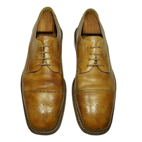 Mezlan Spain Brown Calfskin Leather Dress Shoes Mens 11.5M Cap-toe Derby Oxfords