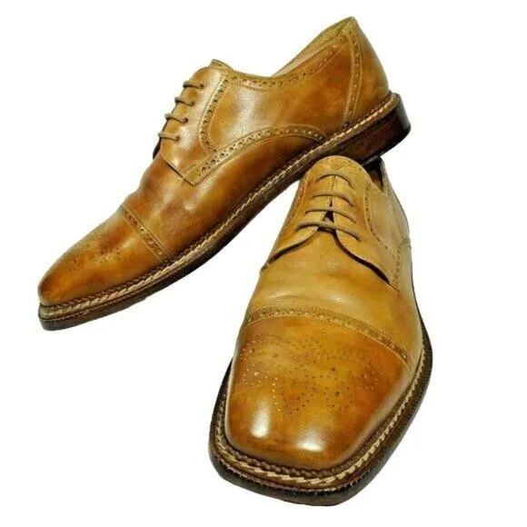 Mezlan Spain Brown Calfskin Leather Dress Shoes Mens 11.5M Cap-toe Derby Oxfords