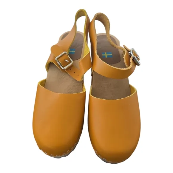 Mia Abba Abby Leather Swedish Clogs Mustard Yellow Platform Free People 38 7.5