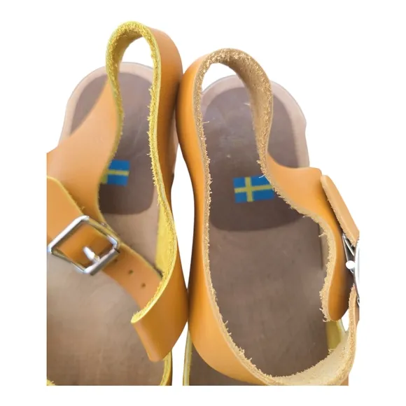 Mia Abba Abby Leather Swedish Clogs Mustard Yellow Platform Free People 38 7.5