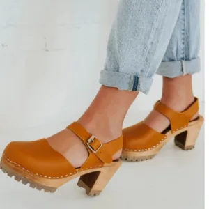 Mia Abba Abby Leather Swedish Clogs Mustard Yellow Platform Free People 38 7.5