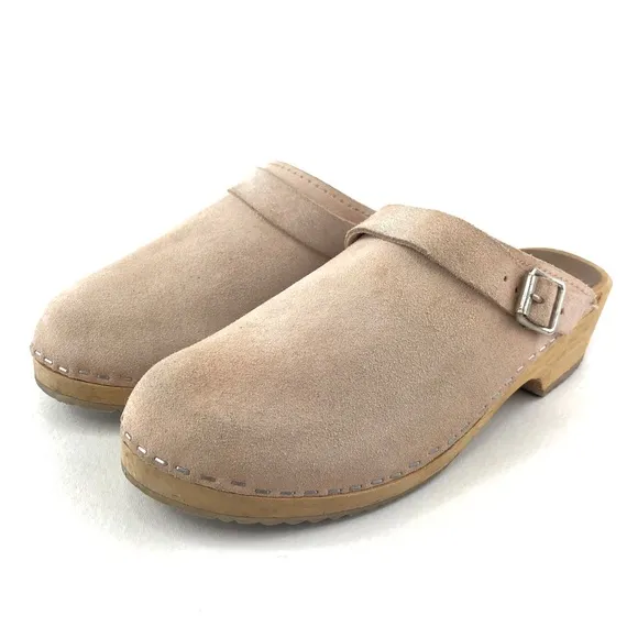 MIA Alma Pink Suede Wooden Swedish Clogs EUR 40