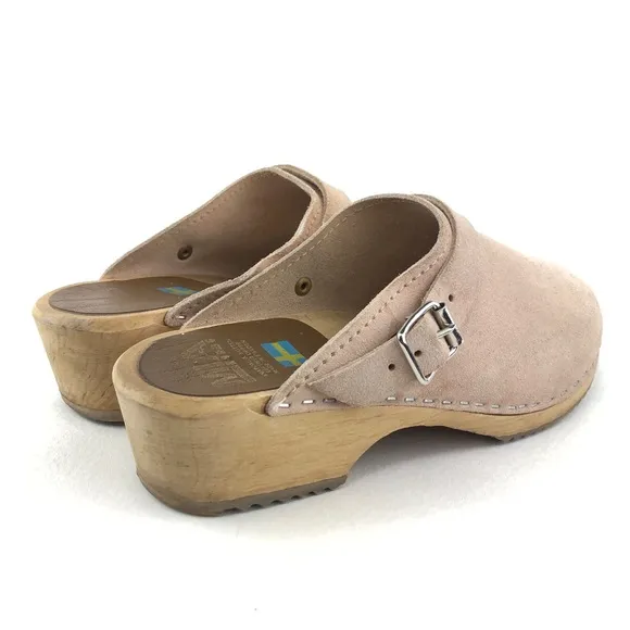 MIA Alma Pink Suede Wooden Swedish Clogs EUR 40
