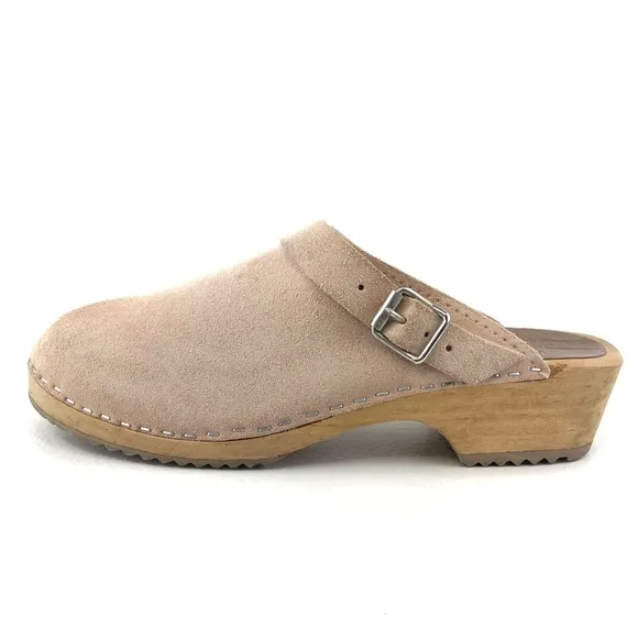 MIA Alma Pink Suede Wooden Swedish Clogs EUR 40