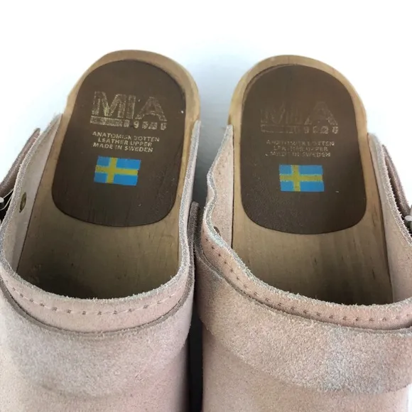 MIA Alma Pink Suede Wooden Swedish Clogs EUR 40