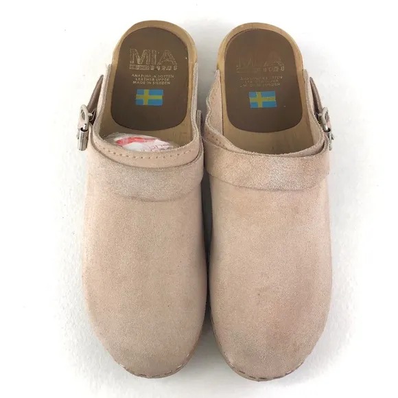 MIA Alma Pink Suede Wooden Swedish Clogs EUR 40