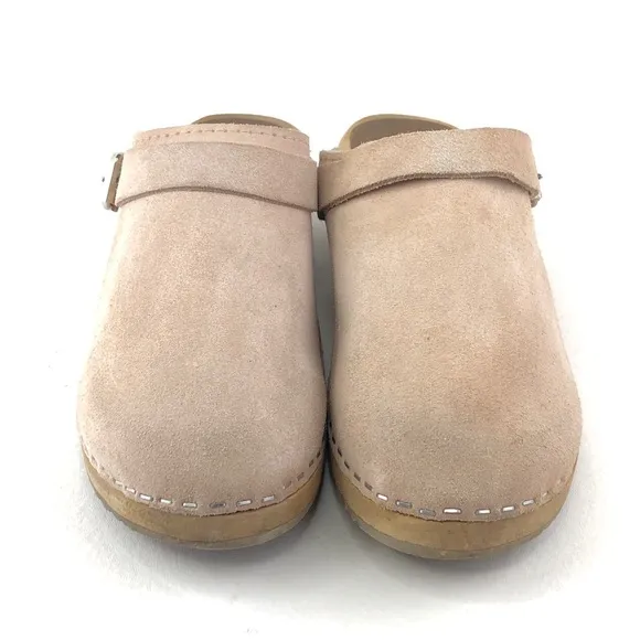 MIA Alma Pink Suede Wooden Swedish Clogs EUR 40