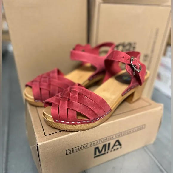 MIA Bety Swedish Clogs - Red Leather