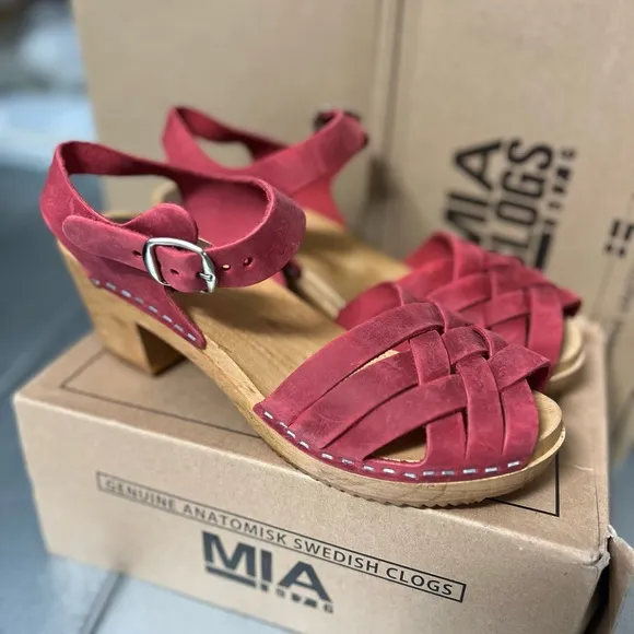 MIA Bety Swedish Clogs - Red Leather