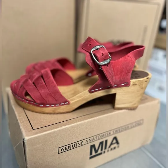 MIA Bety Swedish Clogs - Red Leather