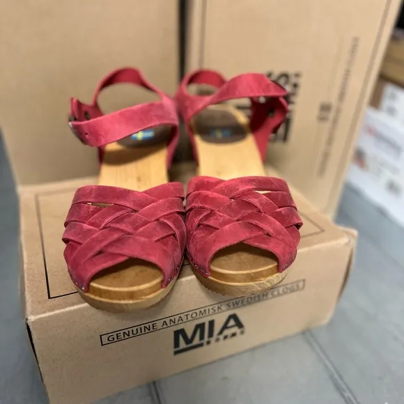 MIA Bety Swedish Clogs - Red Leather