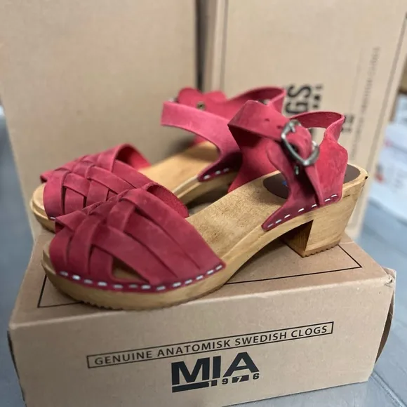 MIA Bety Swedish Clogs - Red Leather