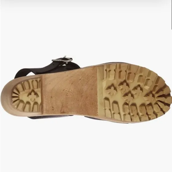 Mia | Women’s black leather Mary Jane style buckle strap wooden platform clogs 7