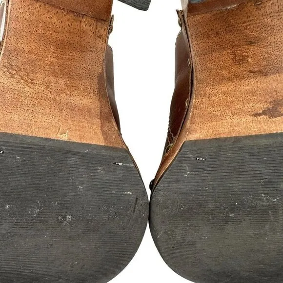 MIA Wooden Clogs Mules Y2K Brown Distressed Leather Womens US Size 7 Chunky Heel