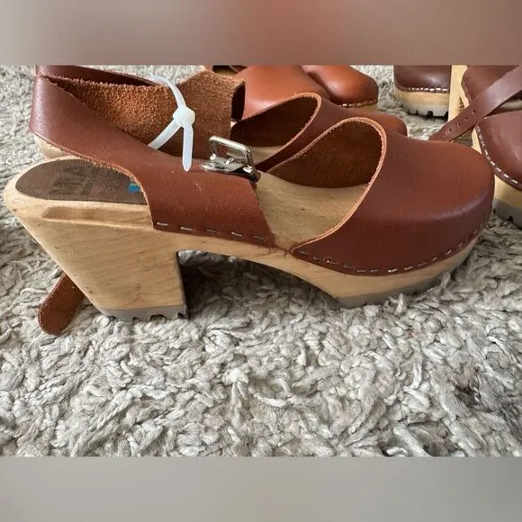 Mia Abba Swedish 70's style wooden clog heels women's sz 40