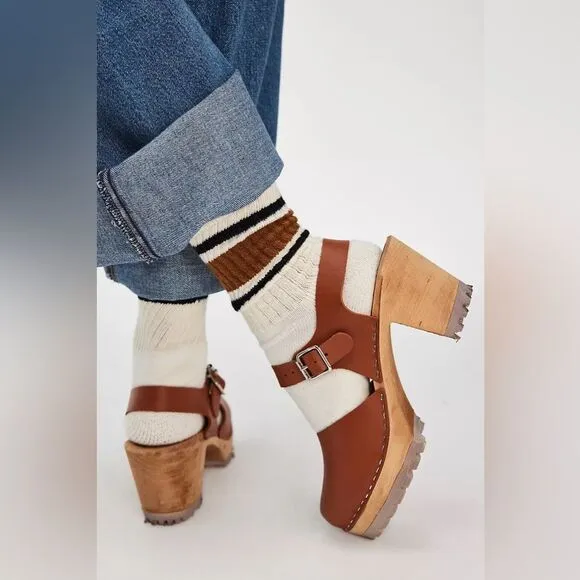 Mia Abba Swedish 70's style wooden clog heels women's sz 40