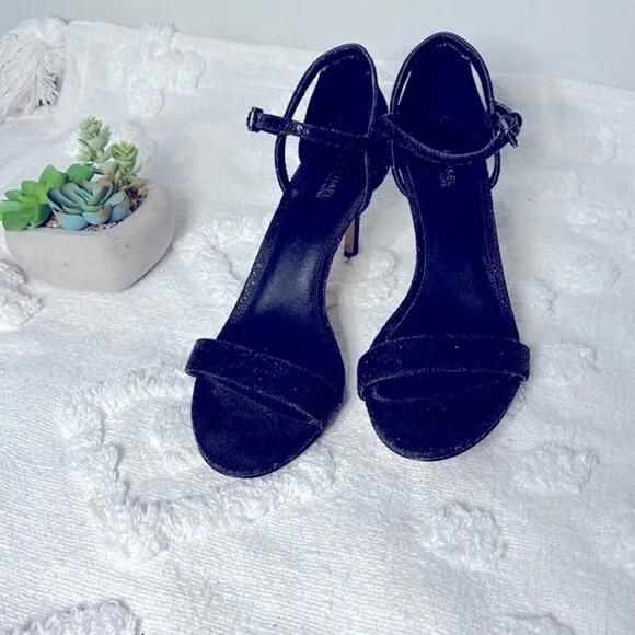 Michael Kors Black Glitter Strappy Kitten Heels size 9.5