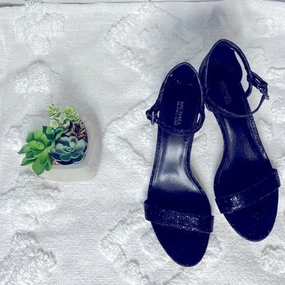 Michael Kors Black Glitter Strappy Kitten Heels size 9.5