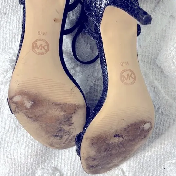Michael Kors Black Glitter Strappy Kitten Heels size 9.5